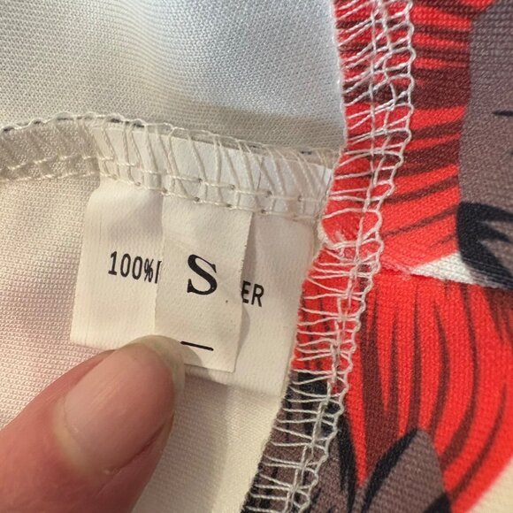 Floral Print Womens Blazer Open Front Jacket Small Lightweight Red Cream & Black - Picture 5 of 13